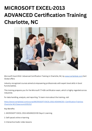 MICROSOFT EXCEL-2013 ADVANCED Certification Training Charlotte, NC