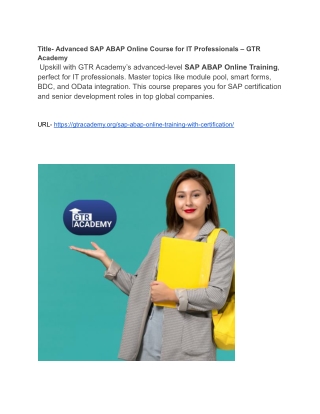 Advanced SAP ABAP Online Course for IT Professionals – GTR Academy