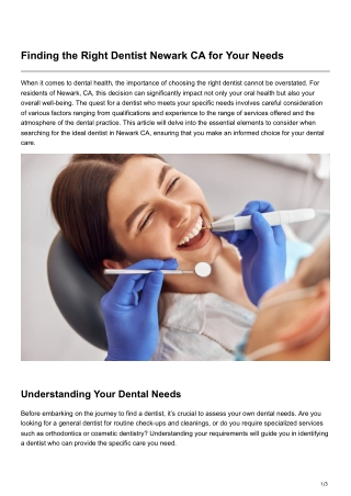 Finding the Right Dentist Newark CA for Your Needs