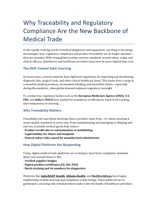 Why Traceability and Regulatory Compliance Are the New Backbone of Medical Trade