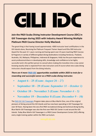 PADI IDC Gili Trawangan - Elite Instructor Training with Holly Macleod