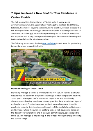 7 Signs You Need a New Roof For Your Residence in Central Florida