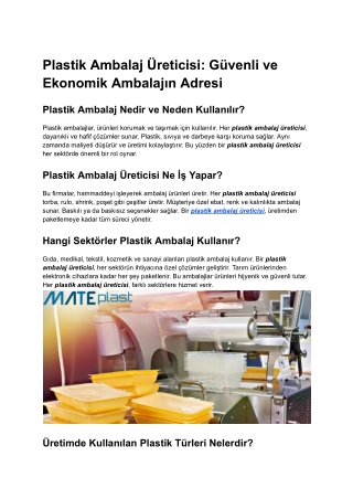Plastik Ambalaj Üreticisi_ Güvenli ve Ekonomik Ambalajın Adresi