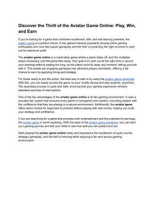 Discover the Thrill of the Aviator Game Online_ Play, Win, and Earn