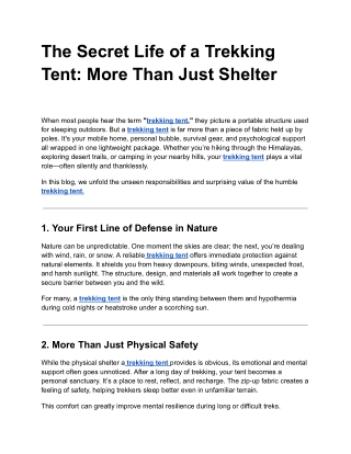 The Secret Life of a Trekking Tent: More Than Just Shelter