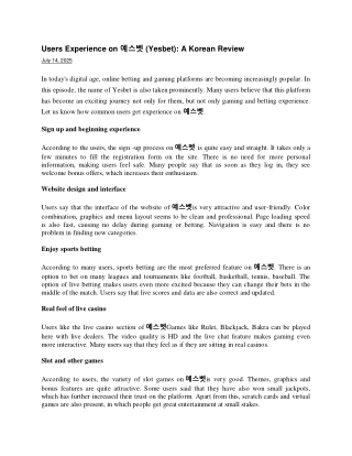 Users Experience on 예스벳 (Yesbet) A Korean Review