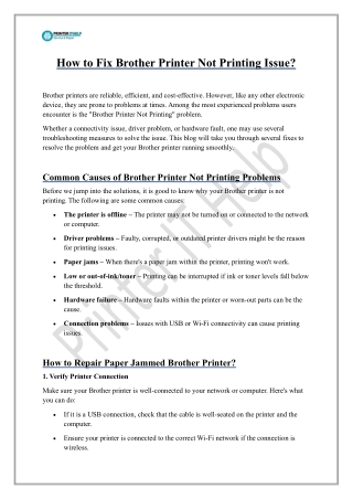How to Fix Brother Printer Not Printing Issue?