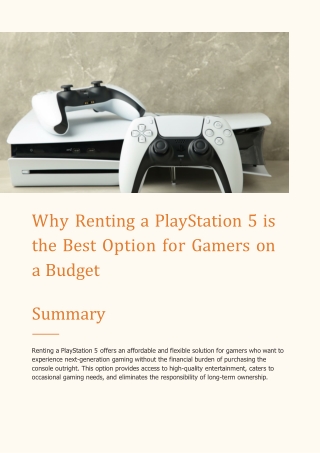Why Renting a PlayStation 5 is the Best Option for Gamers on a Budget