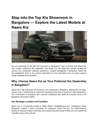 Step into the Top Kia Showroom in Bangalore — Explore the Latest Models at Naara Kia