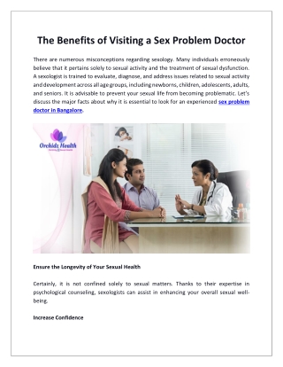 The Benefits of Visiting a Sex Problem Doctor