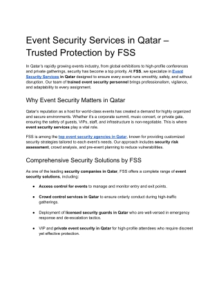 Event Security Services in Qatar – Trusted Protection by FSS