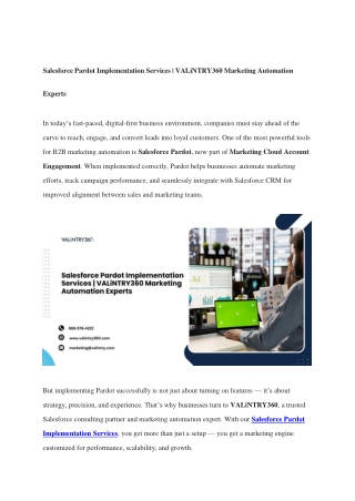 Salesforce Pardot Implementation Services VALiNTRY360 Marketing Automation Experts