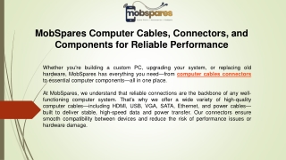 MobSpares Computer Cables, Connectors, and Components for Reliable Performance