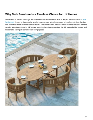 Why Teak Furniture Is a Timeless Choice for UK Homes
