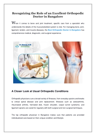 Recognizing the Role of an Excellent Orthopedic Doctor in Bangalore