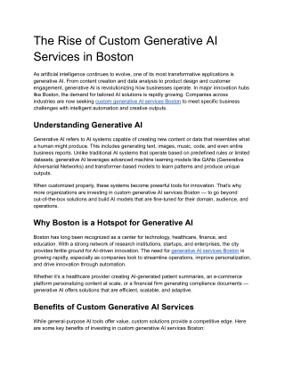 The Rise of Custom Generative AI Services in Boston