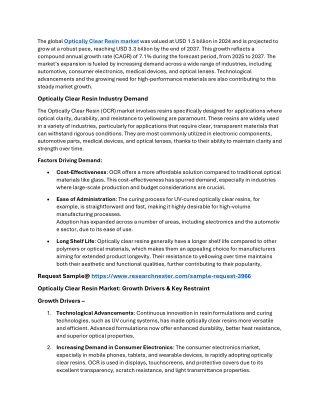 Optically Clear Resin Market Overview 2025 and Forecast till 2037