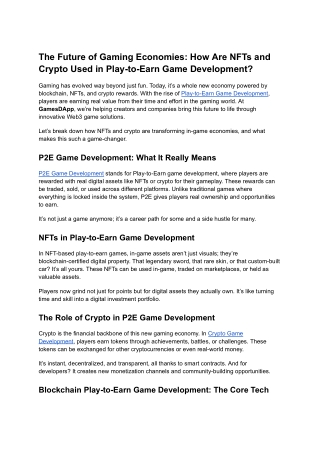 The Future of Gaming Economies How Are NFTs and Crypto Used in Play-to-Earn Game Development