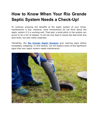 How to Know When Your Rio Grande Septic System Needs a Check-Up!