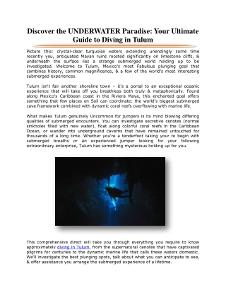 Discover the UNDERWATER Paradise: Your Ultimate Guide to Diving in Tulum