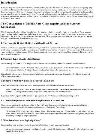 The Convenience of Mobile Auto Glass Repairs Available Across Greensboro