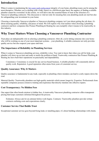 Why Trust Matters When Choosing a Vancouver Plumbing Contractor