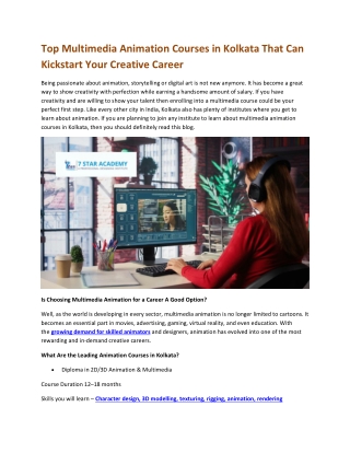 Top Multimedia Animation Courses in Kolkata That Can Kickstart Your Creative Career