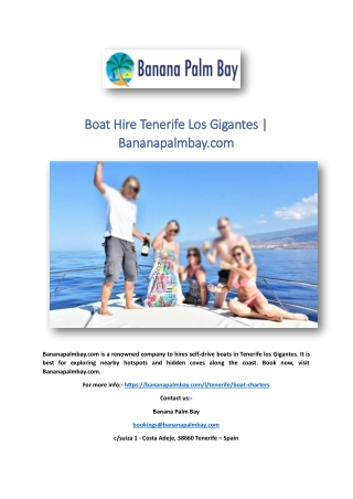 Boat Hire Tenerife Los Gigantes | Bananapalmbay.com