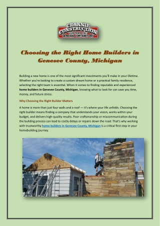 Choosing the Right Home Builders in Genesee County-Crannie Construction