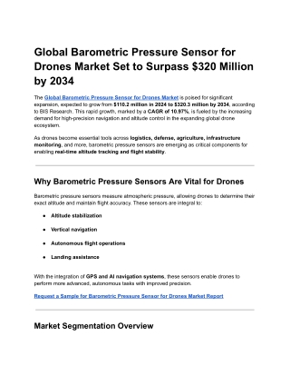Global Barometric Pressure Sensor for Drones Market Set to Surpass $320 Million by 2034