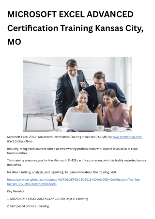 MICROSOFT EXCEL ADVANCED Certification Training Kansas City, MO