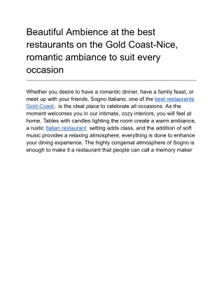 Beautiful Ambience at the best restaurants on the Gold Coast-Nice, romantic ambiance to suit every occasion