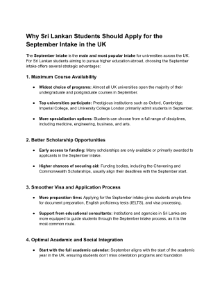 Why Sri Lankan Students Should Apply for the September Intake in the UK