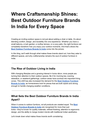 Where Craftsmanship Shines: Best Outdoor Furniture Brands In India for Every Spa