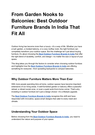 From Garden Nooks to Balconies: Best Outdoor Furniture Brands In India That Fit