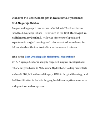 Best Oncologist in Nallakunta, Hyderabad