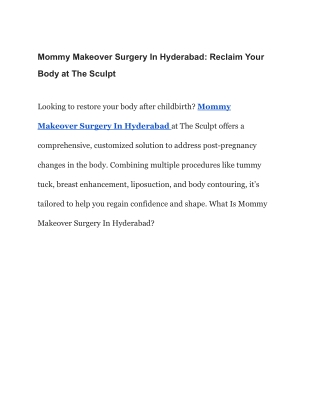 Mommy Makeover Surgery In Hyderabad