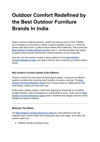 Outdoor Comfort Redefined by the Best Outdoor Furniture Brands In India