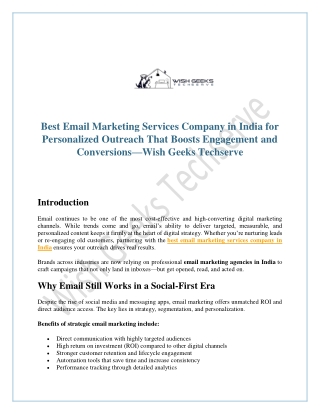 Best Email Marketing Services Company in India for Personalized Outreach That Boosts Engagement and Conversions—Wish Gee