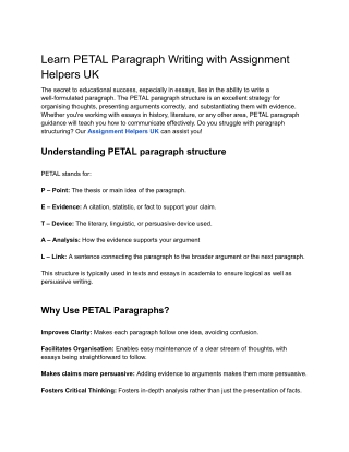 Learn PETAL Paragraph Writing with Assignment Helpers UK
