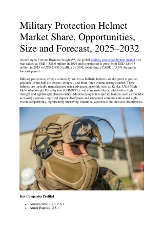 Military Protection Helmet Market