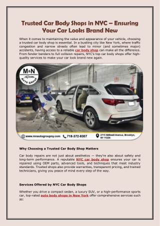 Trusted Car Body Shops in NYC – Ensuring Your Car Looks Brand New