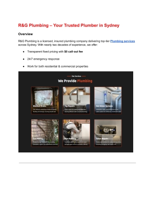 RG Plumbing – Expert Plumber in Sydney for Reliable Plumbing Services