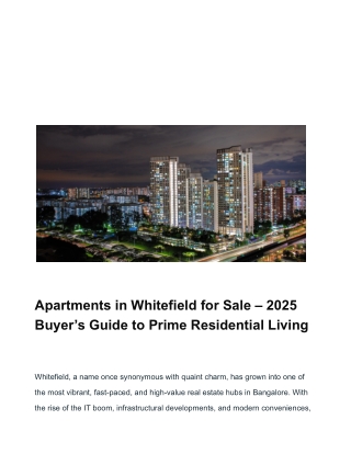 Apartments in Whitefield for Sale