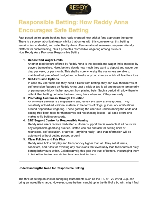 Responsible Betting: How Reddy Anna Encourages Safe Betting