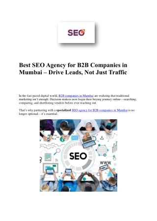 Best SEO Agency for B2B Companies in Mumbai – Drive Leads, Not Just Traffic