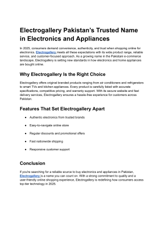 Electrogallery Pakistan’s Trusted Name in Electronics and Appliances