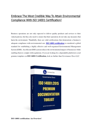 Embrace The Most Credible Way To Attain Environmental Compliance With ISO 14001