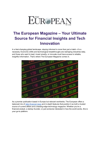 Discover Insights, Innovation, and Influence in The European Magazine