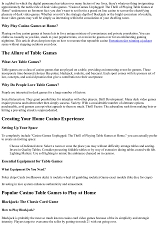 Casino Site Games Unplugged: The  Adventure of  Enjoying Table  Gamings at Home